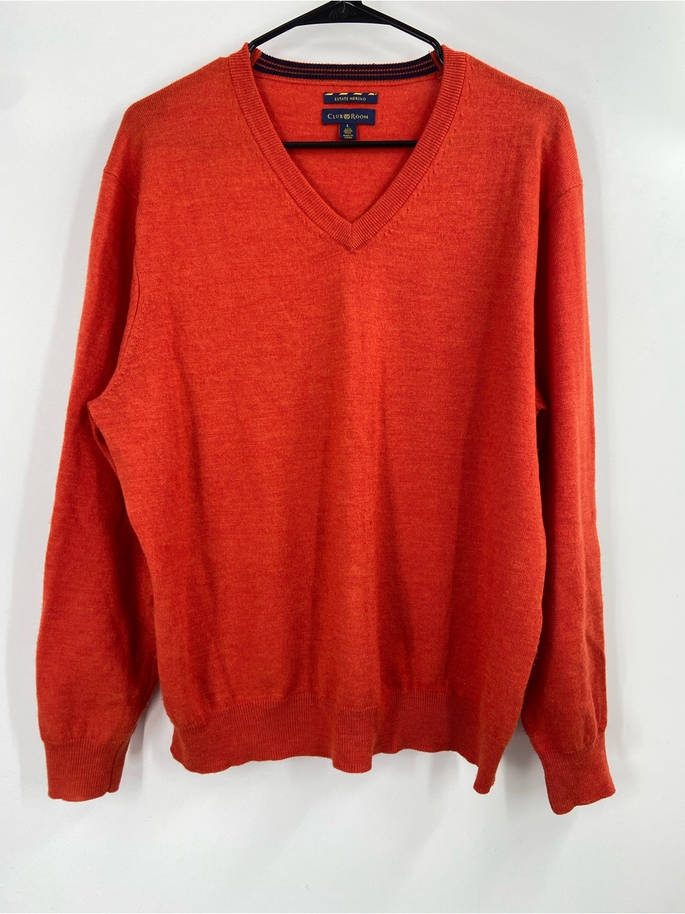 Club Room 100% Merino Wool Orange V-neck Sweater Men’s Large